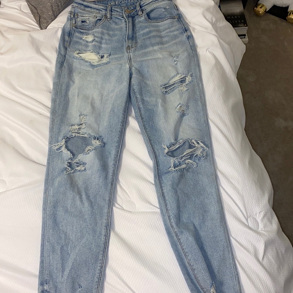Distressed straight leg jeans